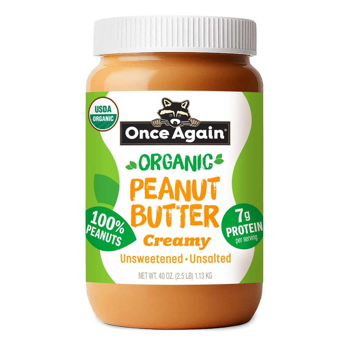 Organic Creamy Unsalted Peanut Butter Spread in Jar