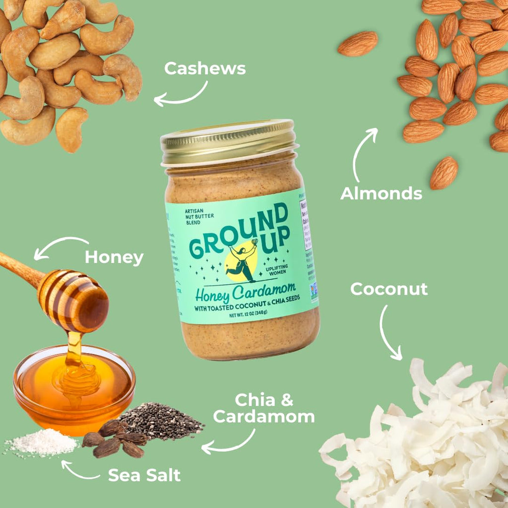 Ground Up Honey Cardamom Almond & Cashew Butter, 12 oz