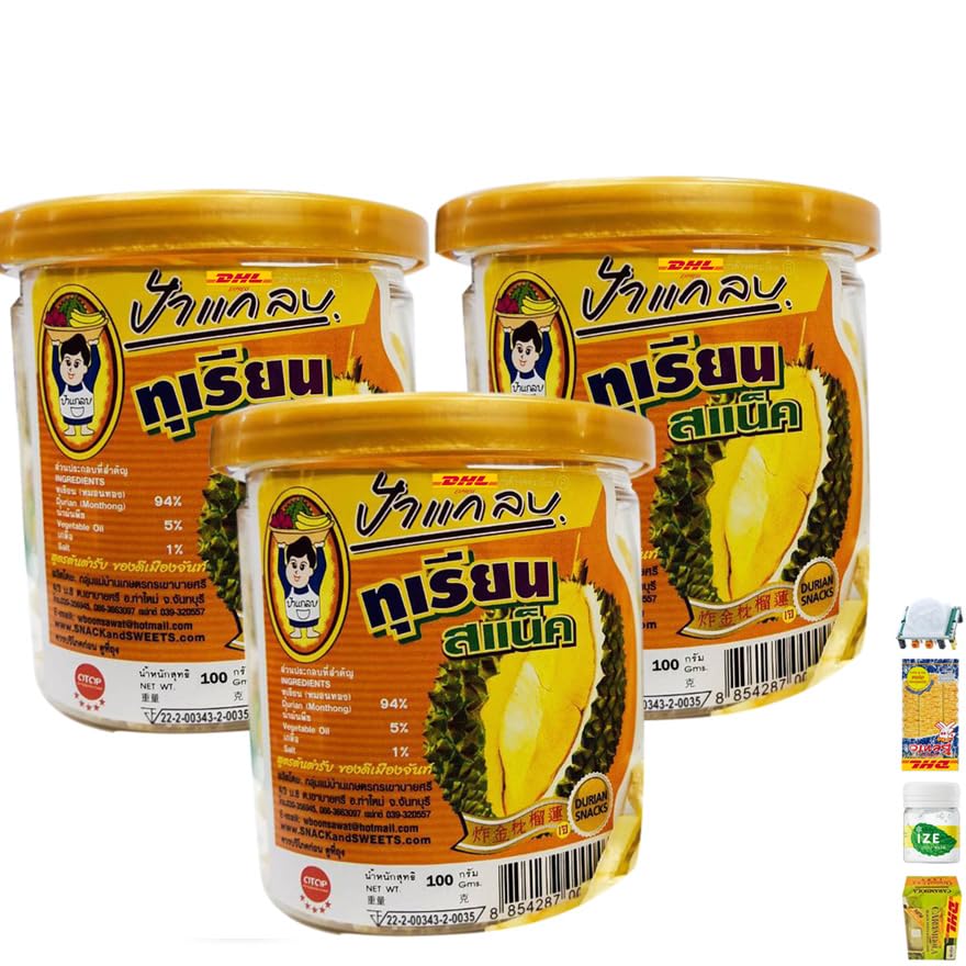 Paglab Original Crispy Monthong Durian Chips, 3.52 oz (3-Pack)
