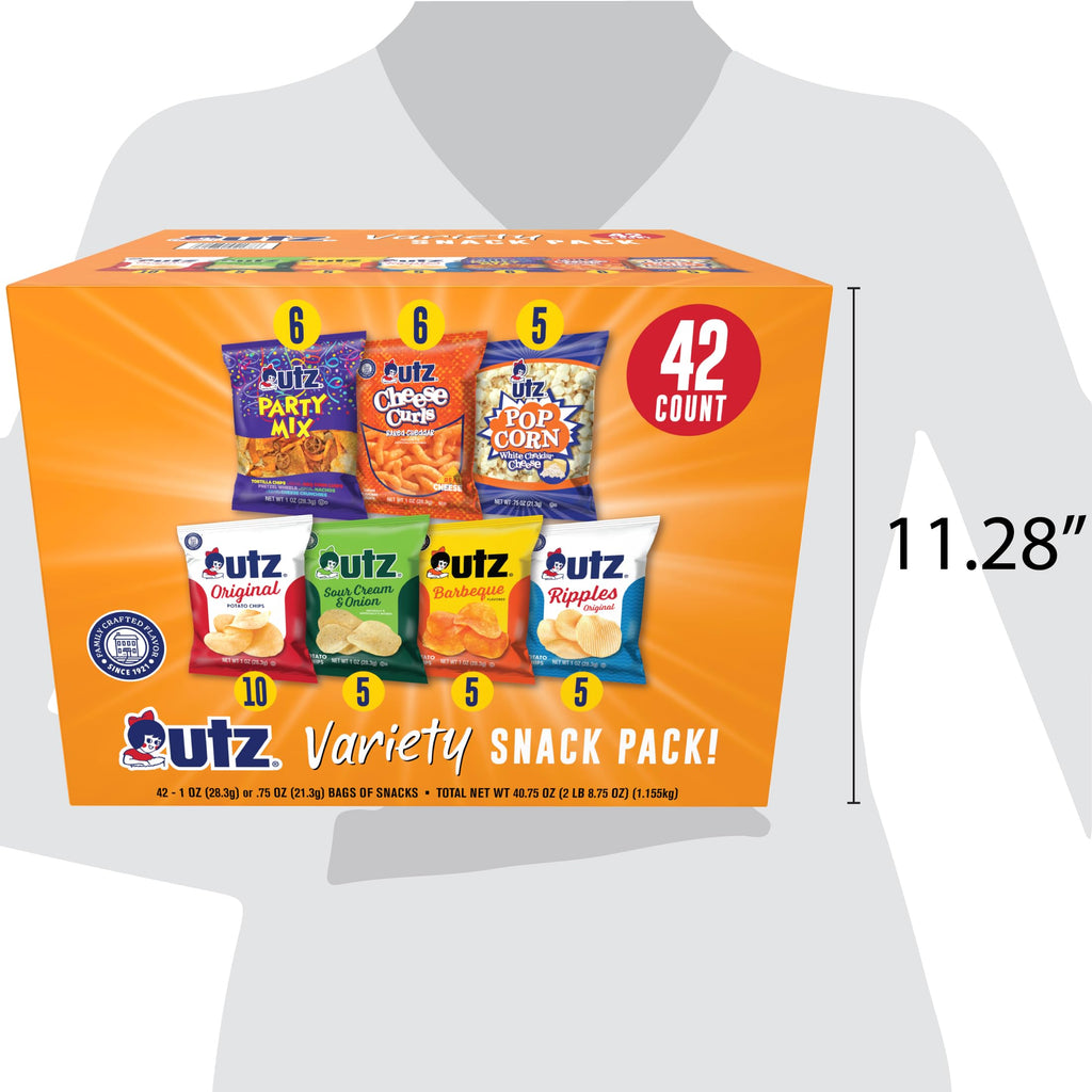 Utz Chips, Curls & Popcorn Snack Variety Pack, 42 Count