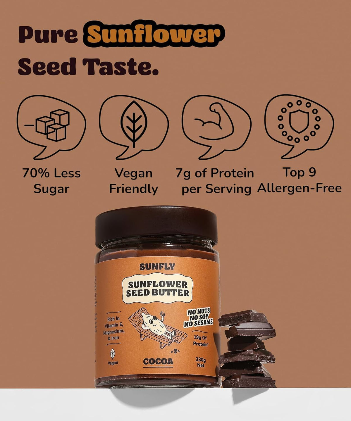 SUNFLY Chocolate Sunflower Seed Butter Spread, 2-Pack, 11.6 oz