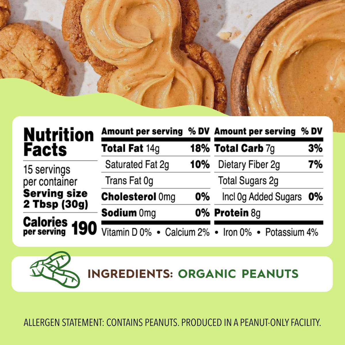 Organic Creamy Unsalted Peanut Butter Spread in Jar
