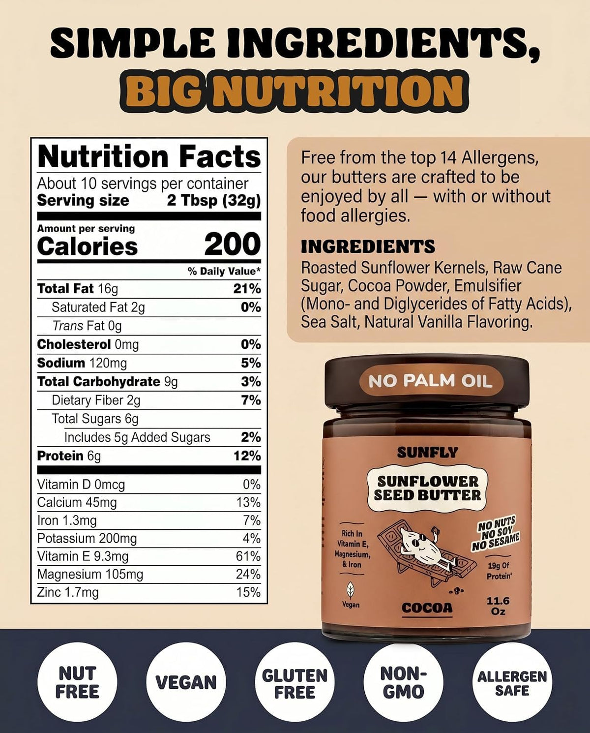 SUNFLY Chocolate Sunflower Seed Butter Spread, 2-Pack, 11.6 oz