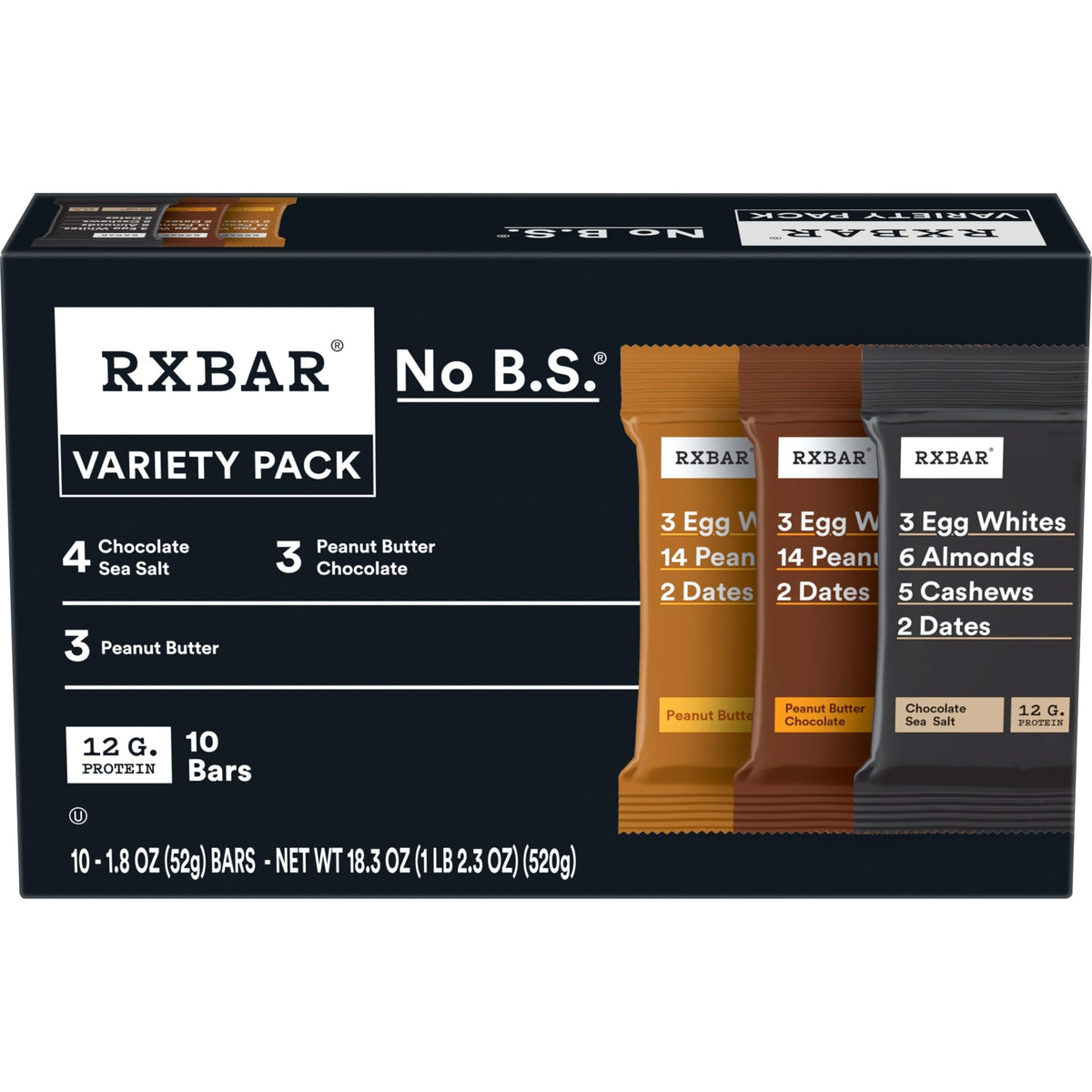 RXBAR Gluten-Free Protein Bars, 3-Flavor Variety, 10-Pack
