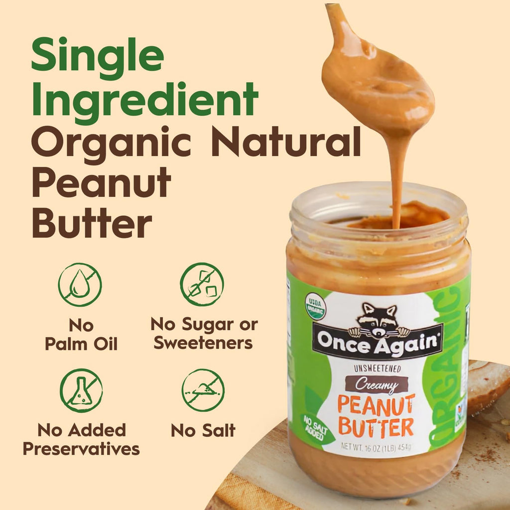 Organic Creamy Unsalted Peanut Butter Spread in Jar