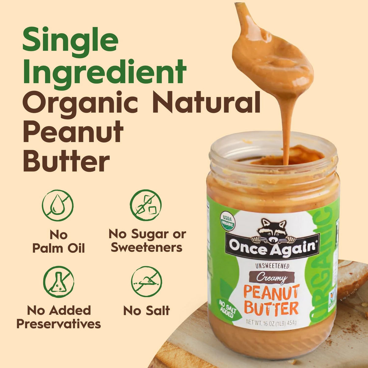Organic Creamy Unsalted Peanut Butter Spread in Jar