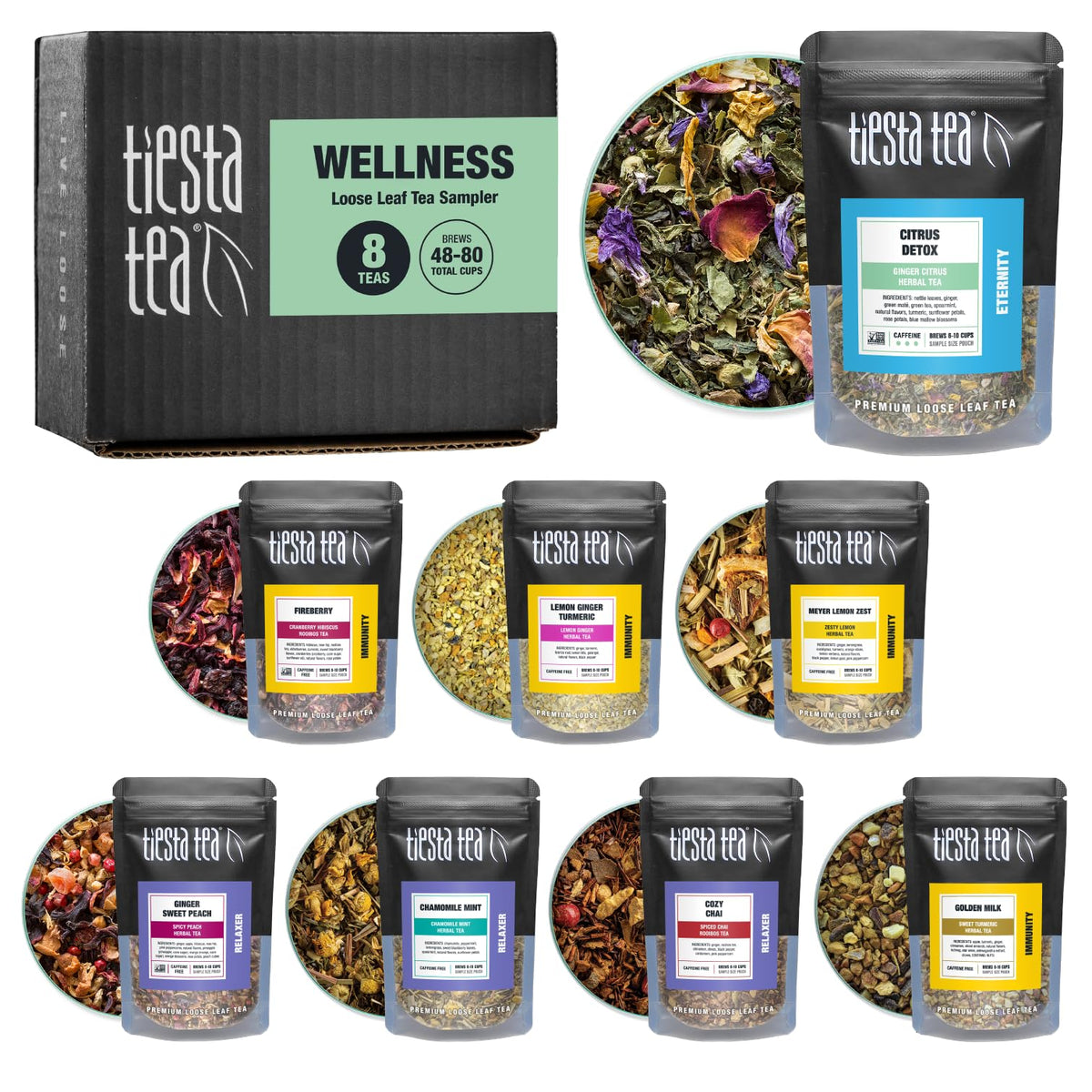 Tiesta Tea Caffeine-Free Loose Leaf Sampler, 8 Pouches