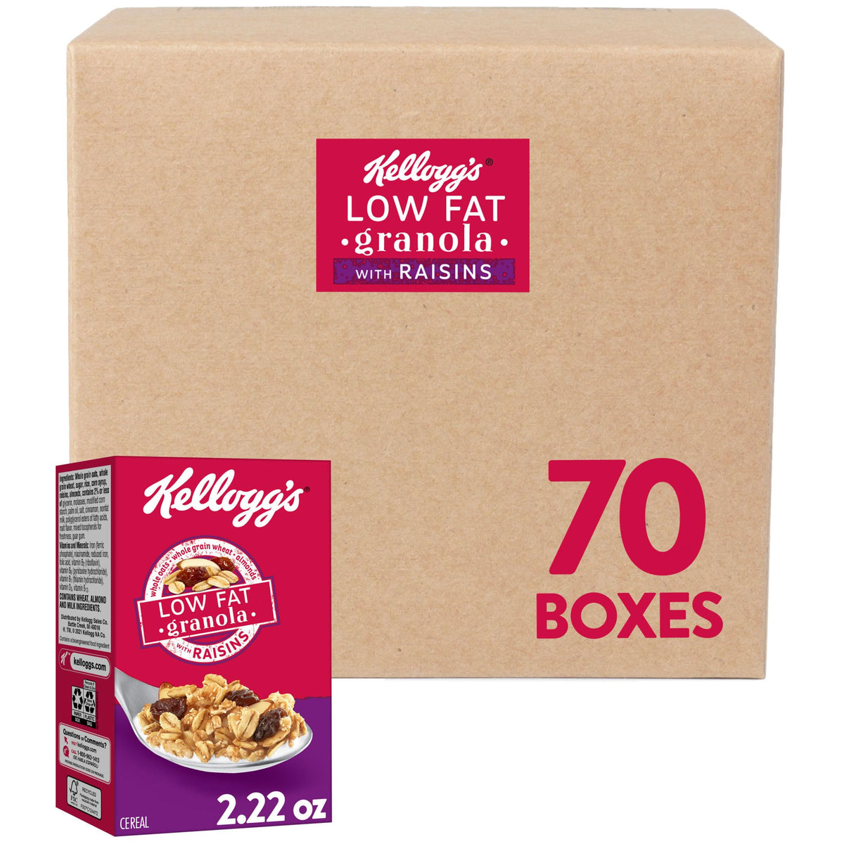 Kellogg's Low Fat Granola with Raisins Cereal, 70 Count