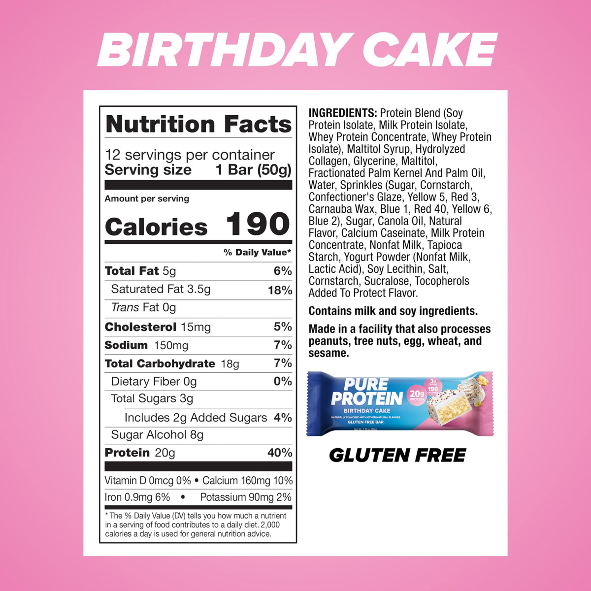 Pure Protein Gluten-Free Low-Sugar Bars, 1.76 oz, 12-Pack