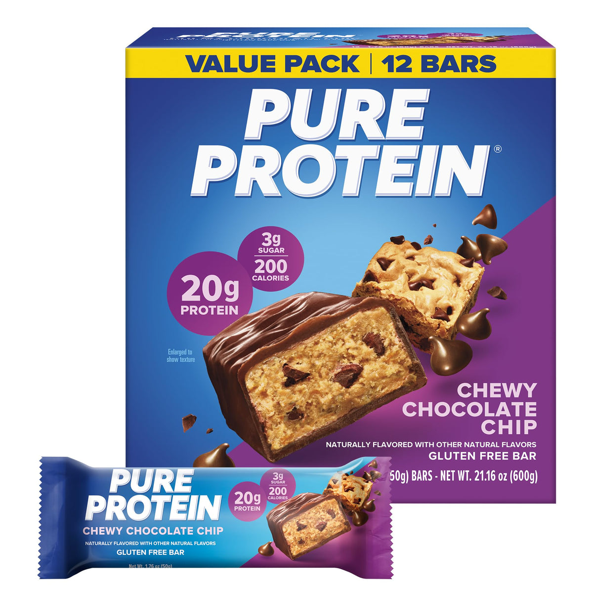 Pure Protein Gluten-Free Low-Sugar Bars, 1.76 oz, 12-Pack