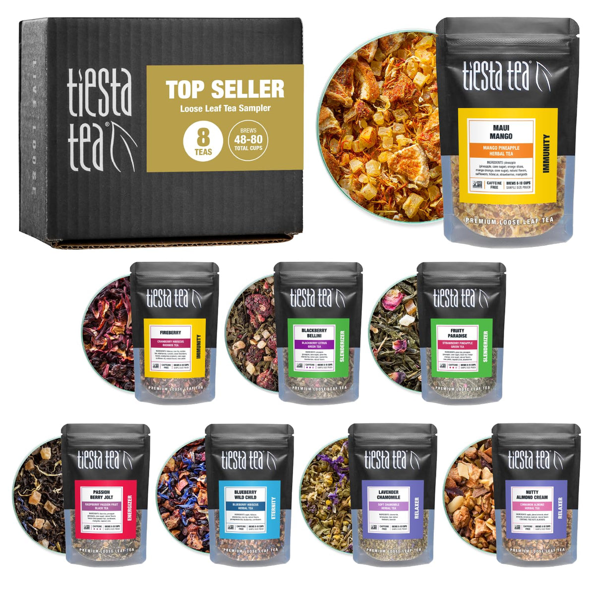 Tiesta Tea Caffeine-Free Loose Leaf Sampler, 8 Pouches