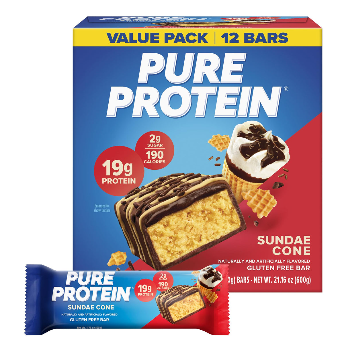 Pure Protein Gluten-Free Low-Sugar Bars, 1.76 oz, 12-Pack