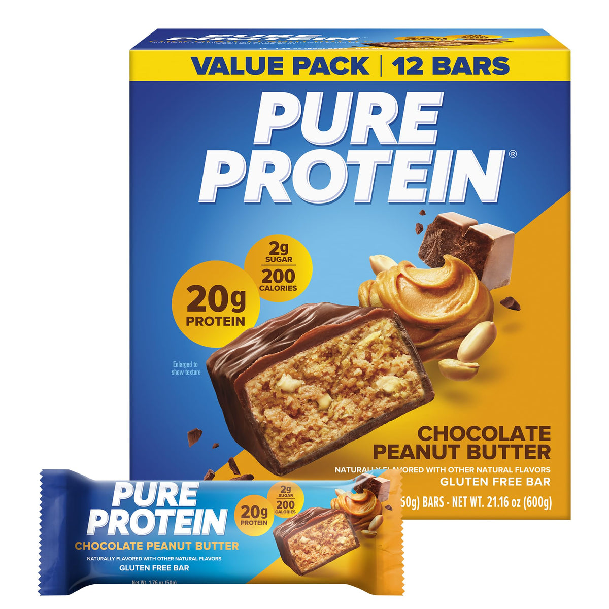 Pure Protein Gluten-Free Low-Sugar Bars, 1.76 oz, 12-Pack