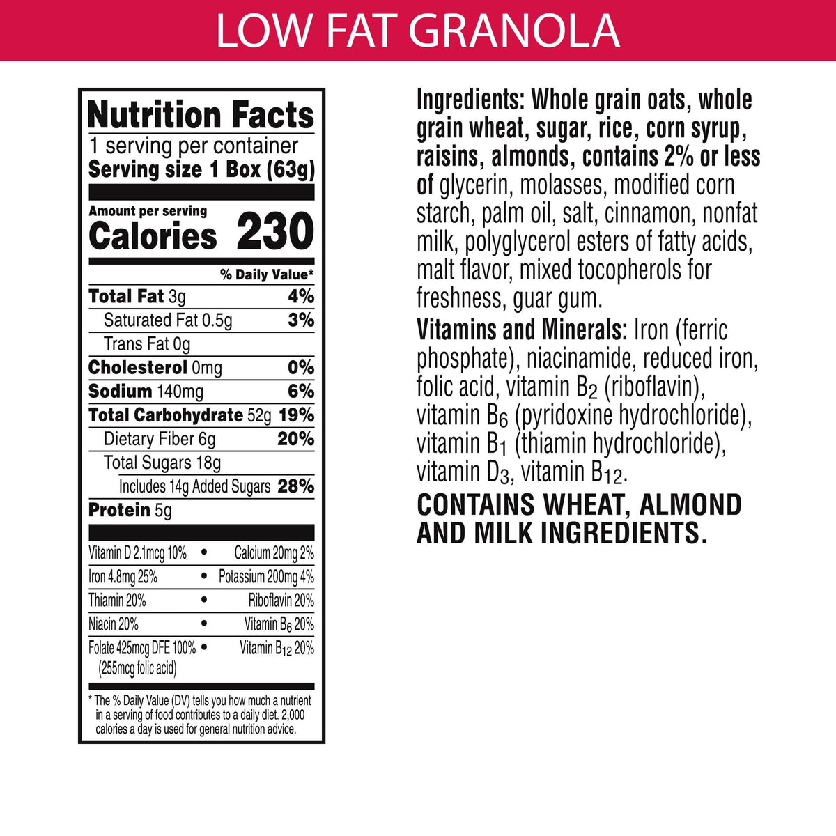 Kellogg's Low Fat Granola with Raisins Cereal, 70 Count