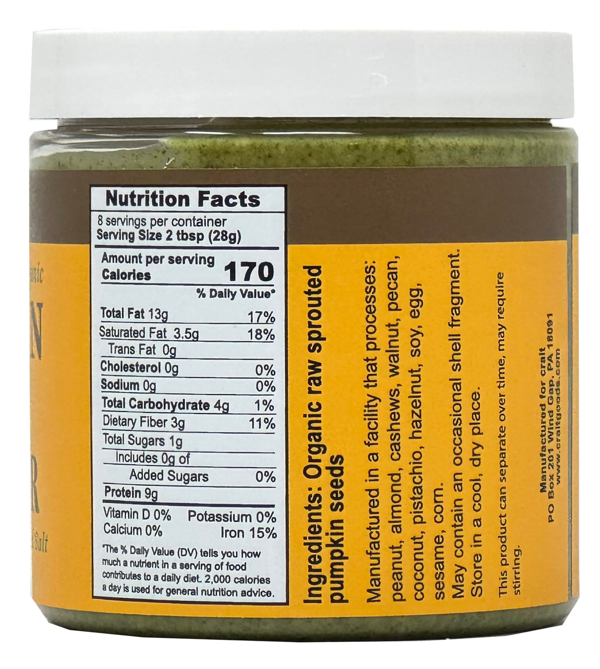 Crait Organic Raw Sprouted Pumpkin Seed Butter