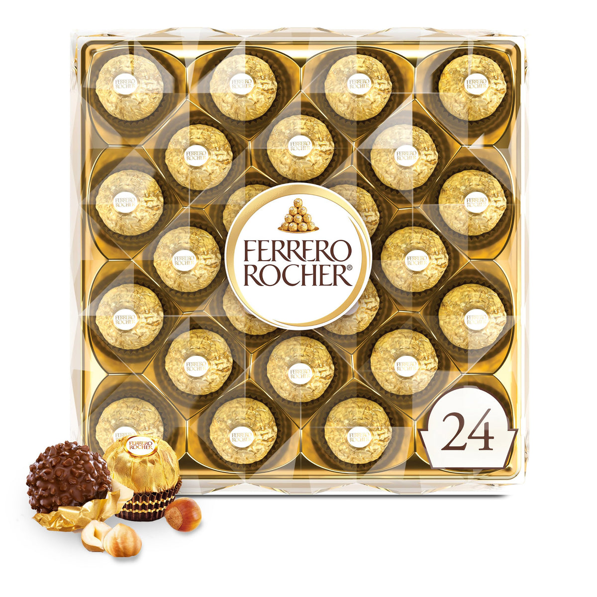 Ferrero Rocher Milk Chocolate Hazelnut Gift Box, 24 Count
